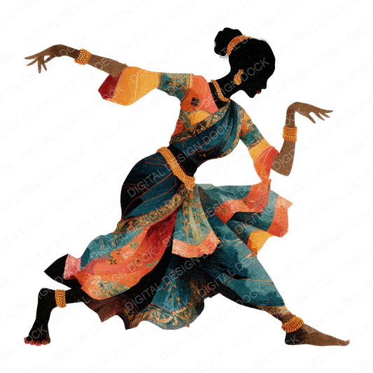 Indian Dance Woman fussy cut sheet in A4 format showing all 12 designs on one printable page