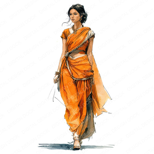 Indian Woman in Sari Clipart Set (DDD012252)