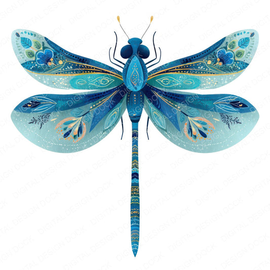 Indigo Folk Art Dragonfly Clipart Set (DDD008214)