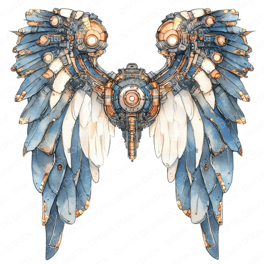 Industrial Glow Angel Wings fussy cut sheet in A4 format showing all 12 designs on one printable page