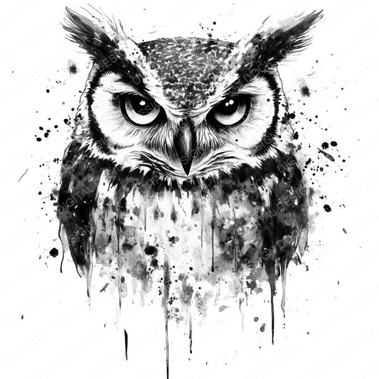 Ink-Washed Owl Sketch fussy cut sheet in A4 format showing all 12 designs on one printable page