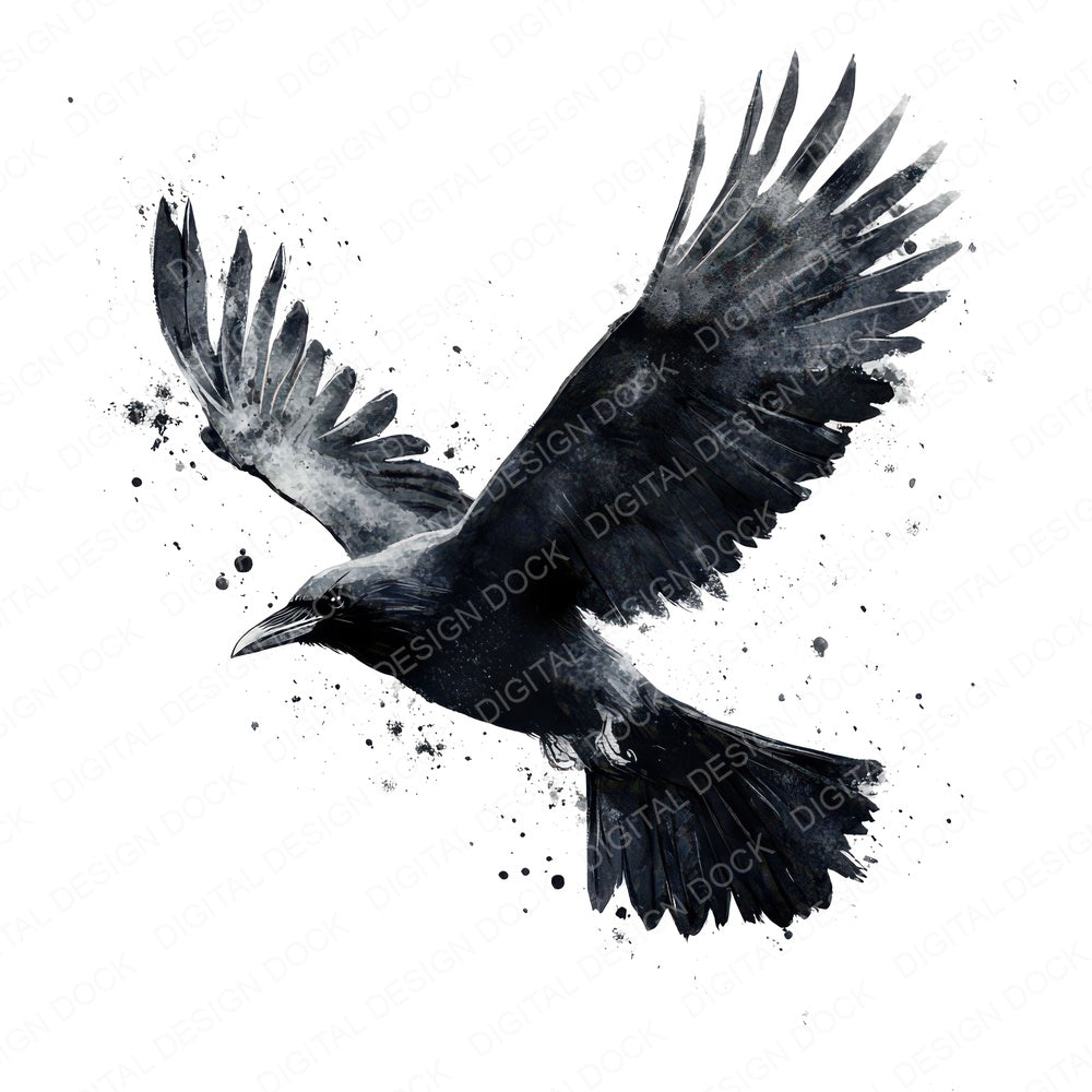 Inky Raven in Flight fussy cut sheet in A4 format showing all 12 designs on one printable page