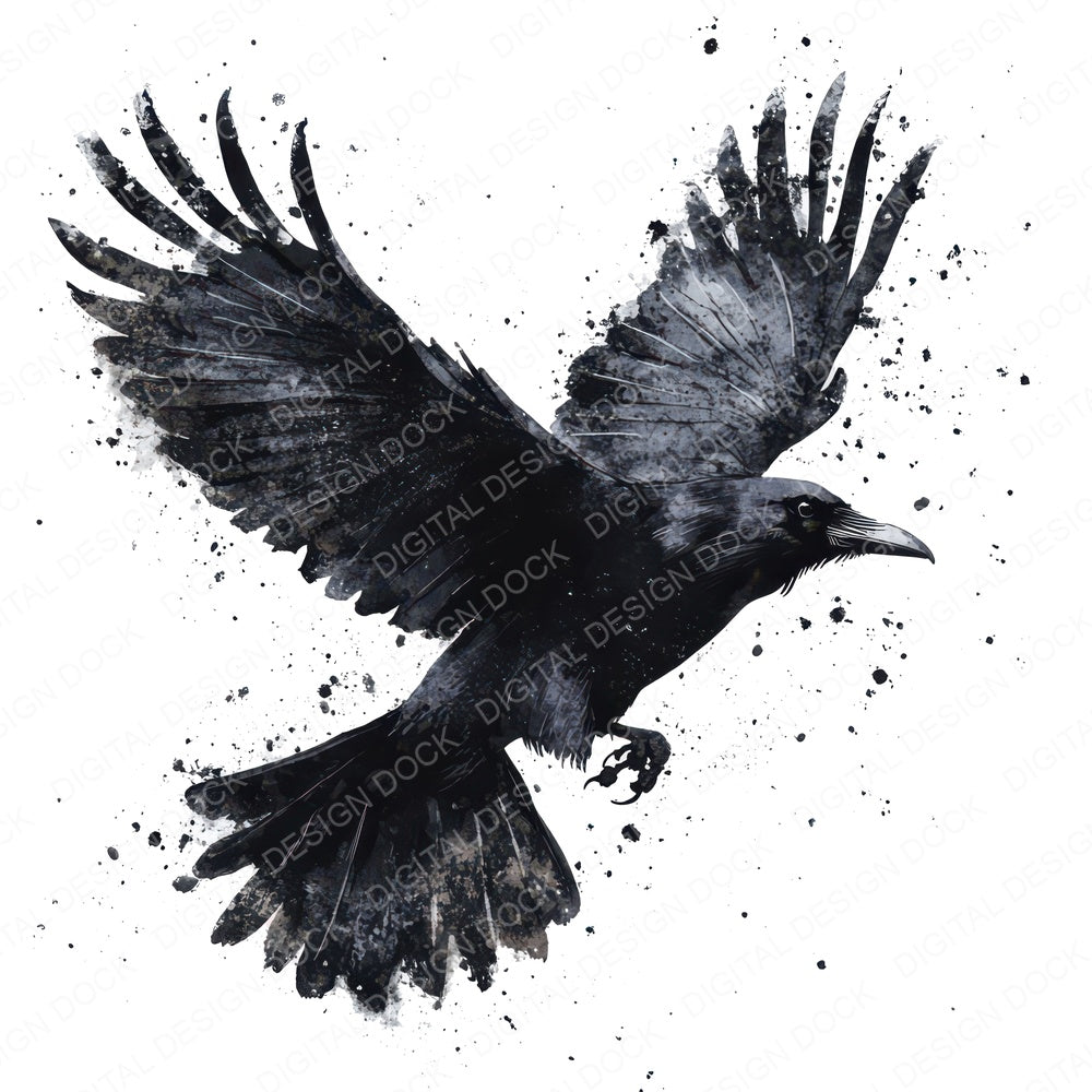 Inky Raven in Flight fussy cut sheet in US Letter format showing all 12 designs on one printable page