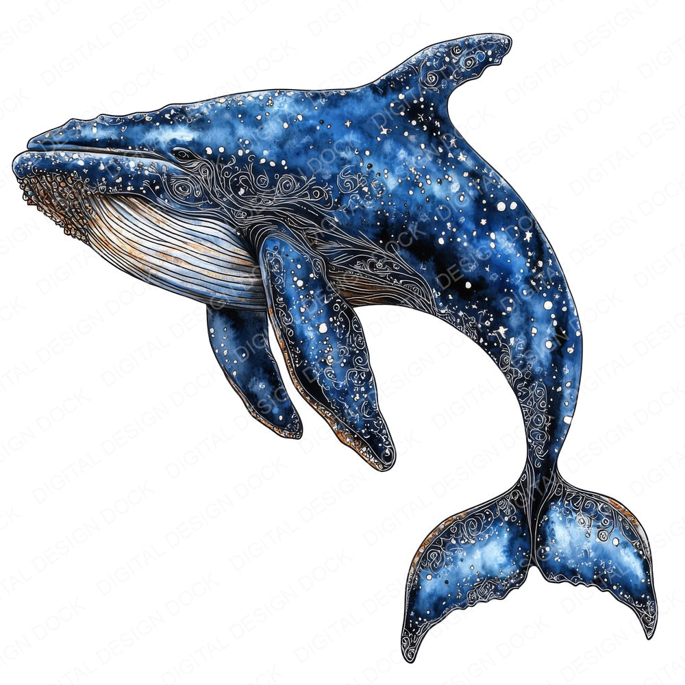 Intrecate Blue Whale fussy cut sheet in US Letter format showing all 12 designs on one printable page