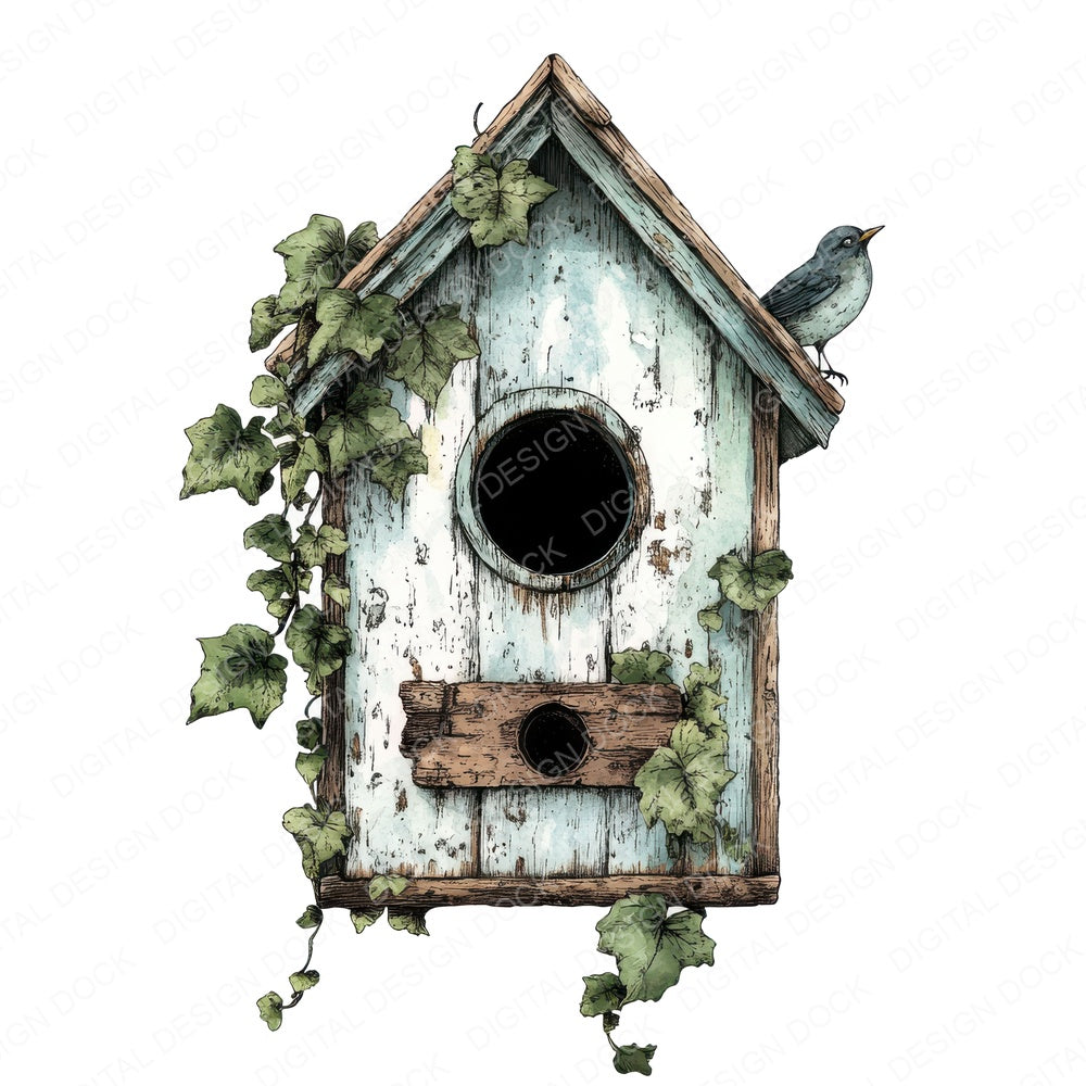 Ivy Covered Birdhouse fussy cut sheet in US Letter format showing all 12 designs on one printable page
