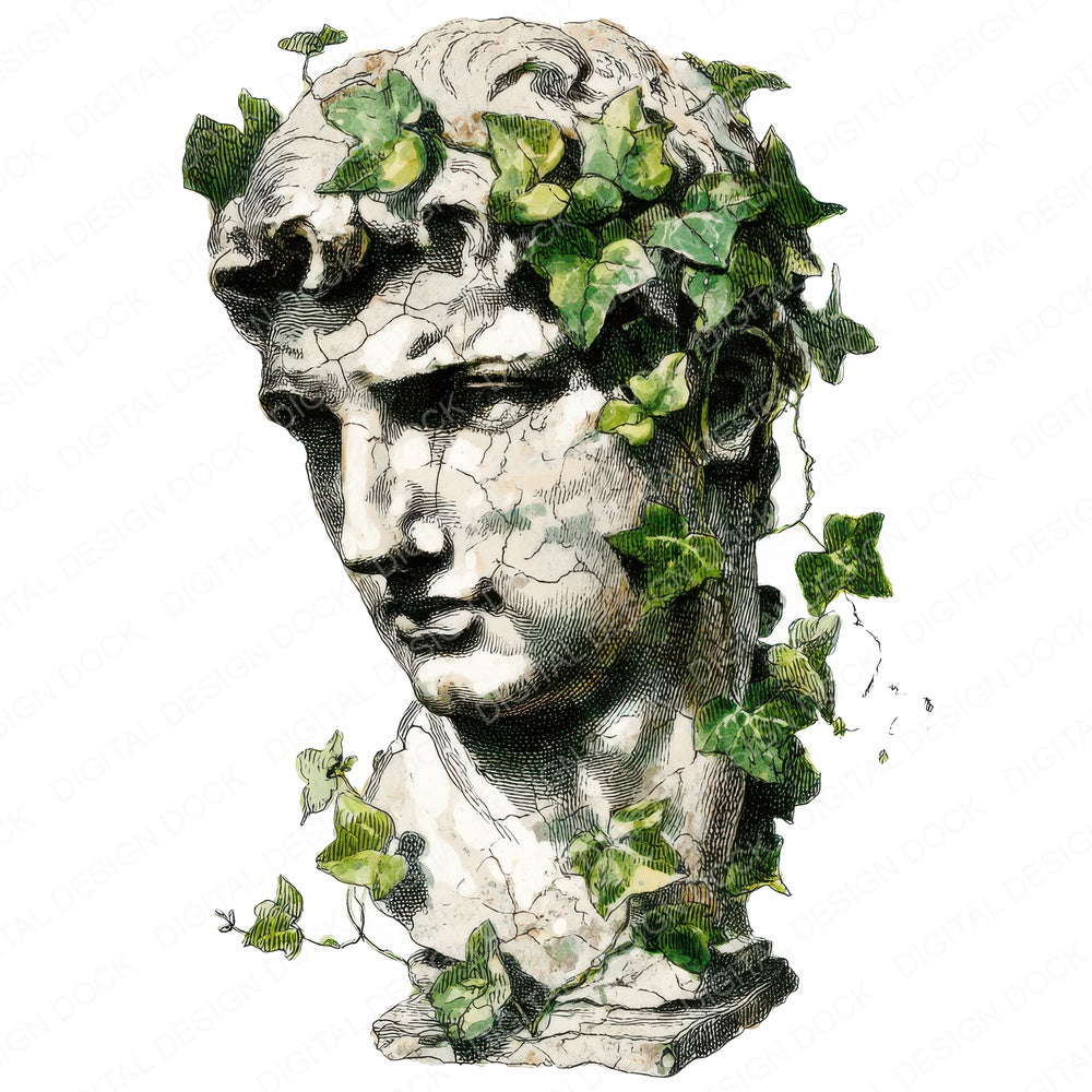 Ivy Covered Marble Bust fussy cut sheet in A4 format showing all 12 designs on one printable page