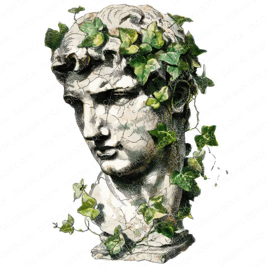 Ivy Covered Marble Bust fussy cut sheet in A4 format showing all 12 designs on one printable page