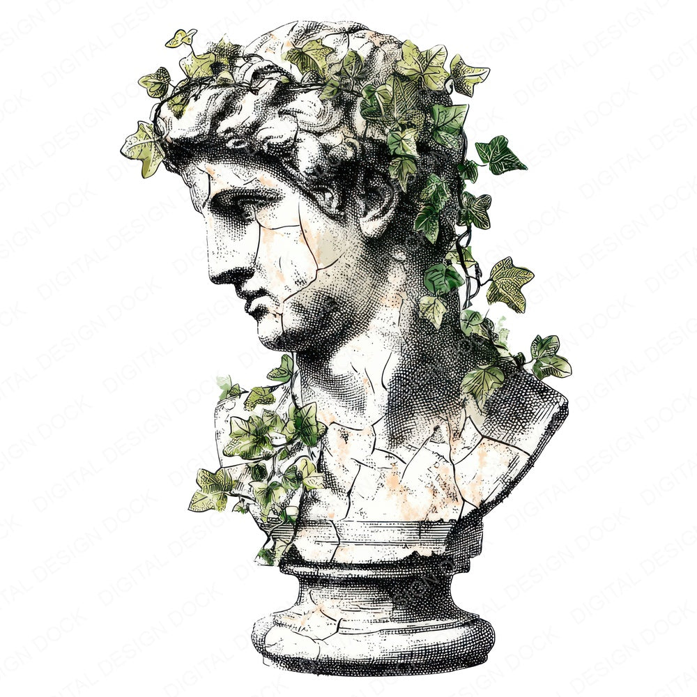 Ivy Covered Marble Bust fussy cut sheet in US Letter format showing all 12 designs on one printable page