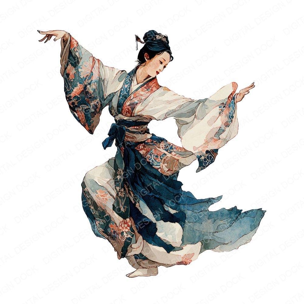 Japanese Dance Woman fussy cut sheet in A4 format showing all 12 designs on one printable page