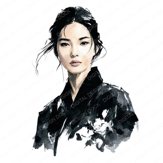 Japanese Woman in Kimono Clipart Set (DDD012253)