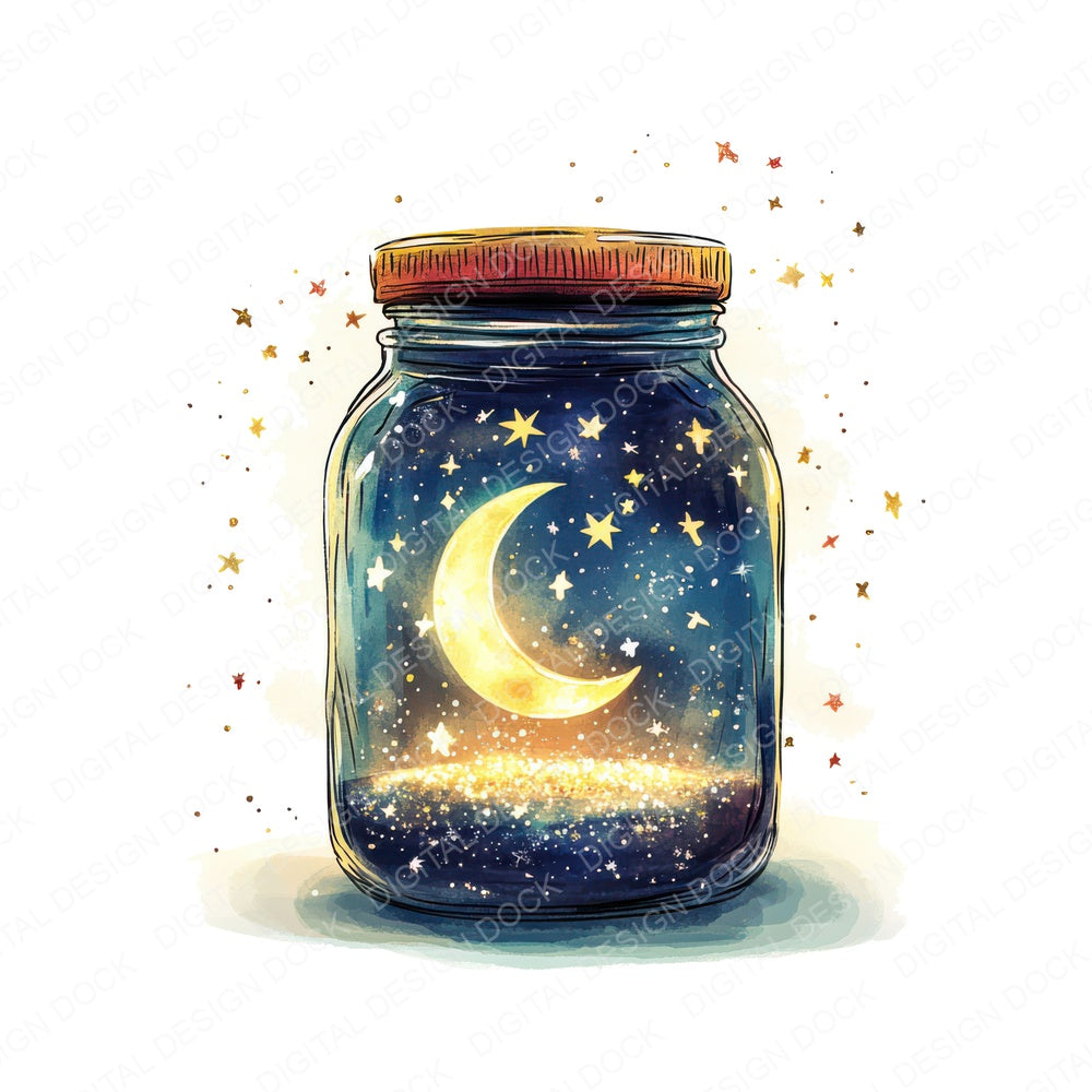 Jar of Moon and Stars fussy cut sheet in A4 format showing all 12 designs on one printable page