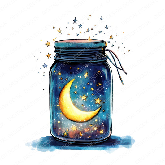Jar of Moon and Stars fussy cut sheet in US Letter format showing all 12 designs on one printable page
