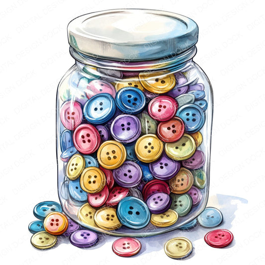 Jar of Vintage Buttons fussy cut sheet in A4 format showing all 12 designs on one printable page