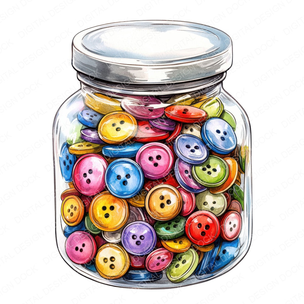 Jar of Vintage Buttons fussy cut sheet in US Letter format showing all 12 designs on one printable page