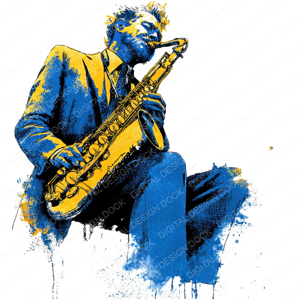 Jazz Saxophone Player fussy cut sheet in A4 format showing all 12 designs on one printable page