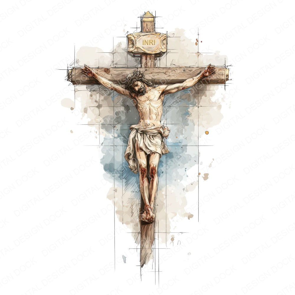 Jesus INRI Cross fussy cut sheet in US Letter format showing all 12 designs on one printable page