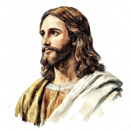 Jesus Vintage Watercolour fussy cut sheet in US Letter format showing all 12 designs on one printable page
