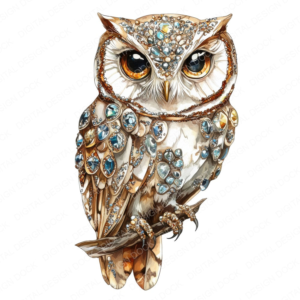 Jeweled Owl fussy cut sheet in A4 format showing all 12 designs on one printable page