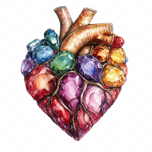 Jewelled Human Heart fussy cut sheet in A4 format showing all 12 designs on one printable page