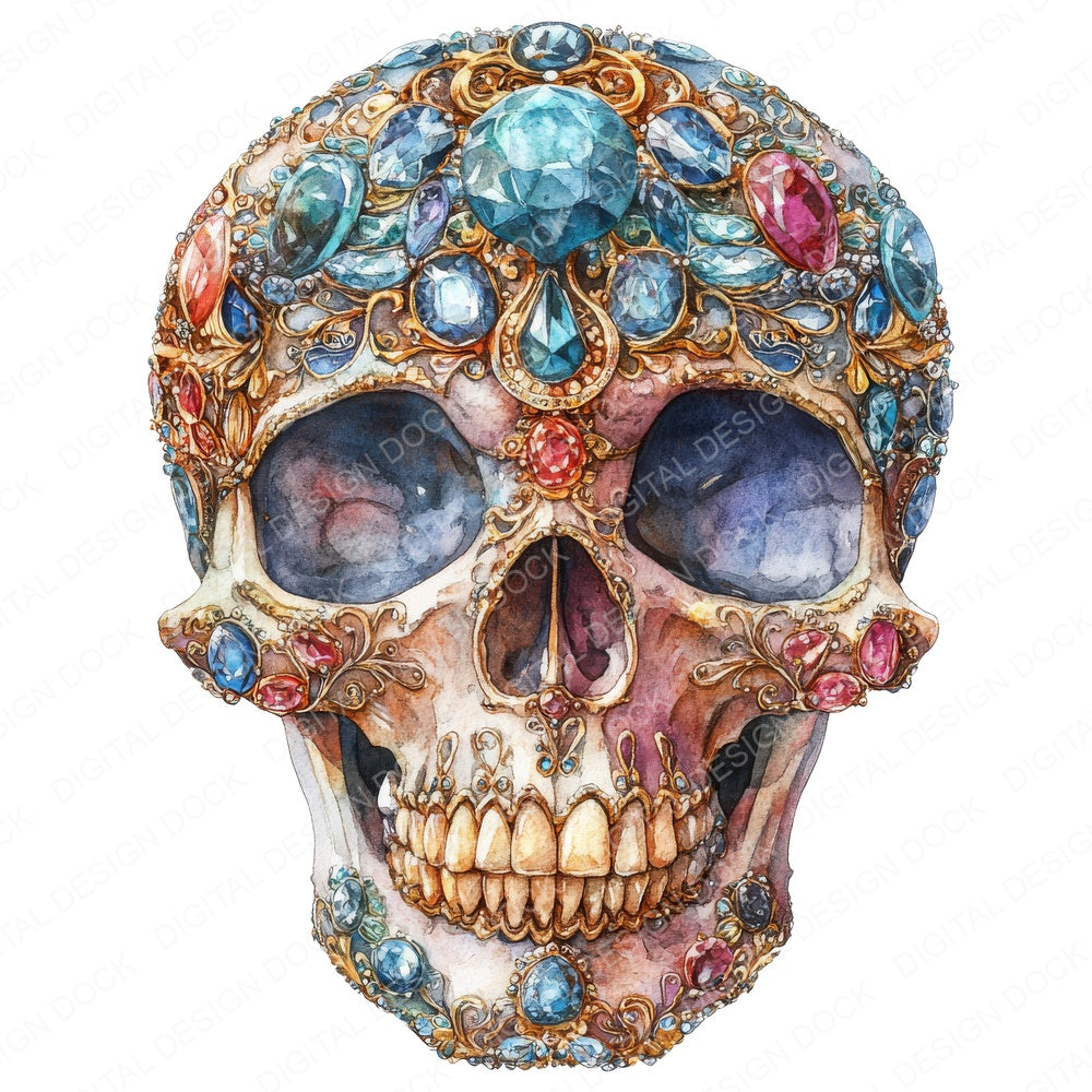 Jewelled Skull fussy cut sheet in A4 format showing all 12 designs on one printable page