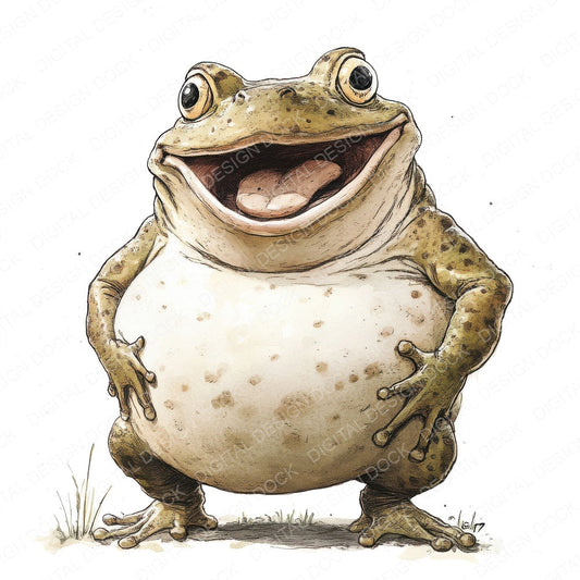 Jolly Fat Frog Character fussy cut sheet in US Letter format showing all 12 designs on one printable page