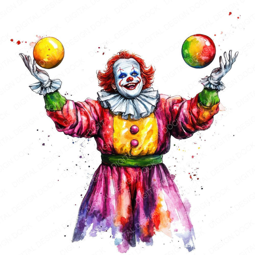Juggling Clown fussy cut sheet in A4 format showing all 12 designs on one printable page