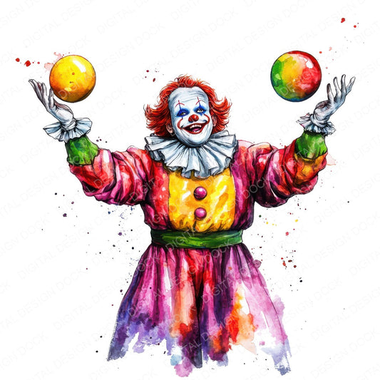 Juggling Clown fussy cut sheet in A4 format showing all 12 designs on one printable page