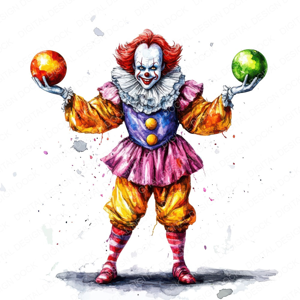 Juggling Clown fussy cut sheet in US Letter format showing all 12 designs on one printable page