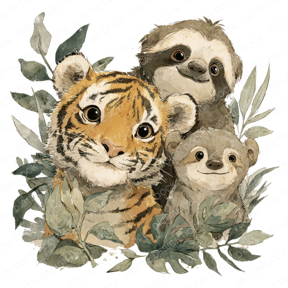 Jungle Animals Friends fussy cut sheet in A4 format showing all 12 designs on one printable page