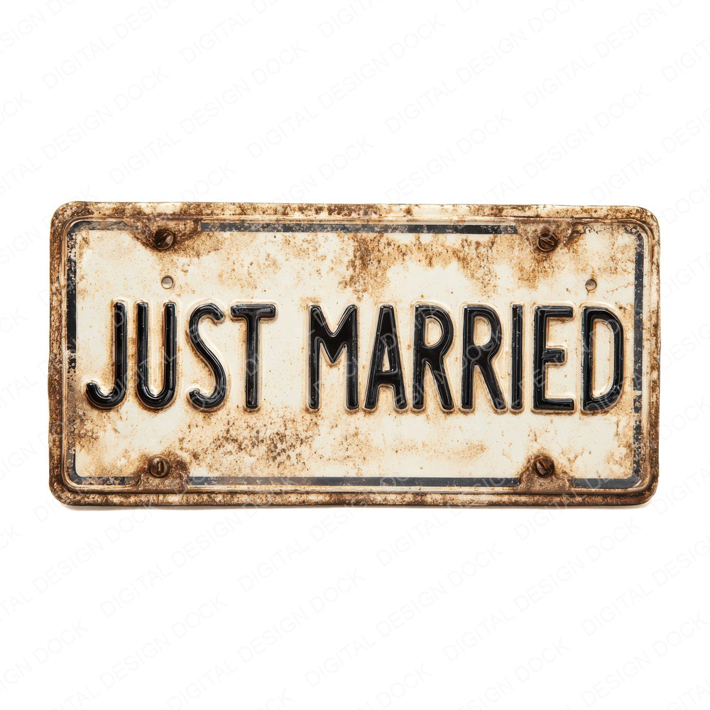 Just Married Car Plate Registration fussy cut sheet in A4 format showing all 12 designs on one printable page
