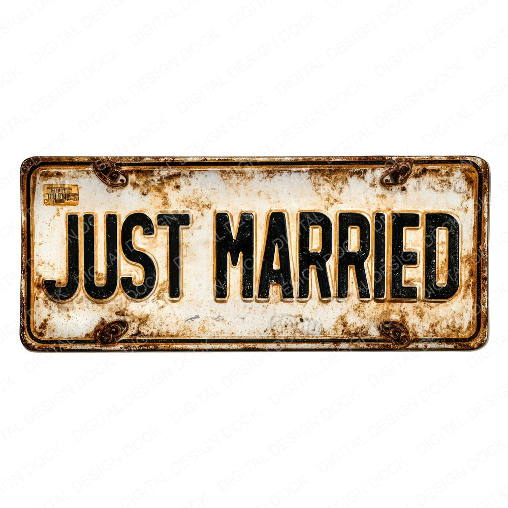 Just Married Car Plate Registration fussy cut sheet in US Letter format showing all 12 designs on one printable page