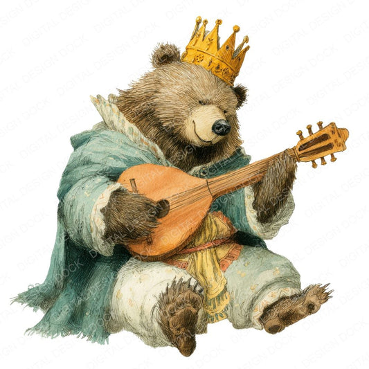 King Bear Playing Lute Clipart Set (DDD005917)