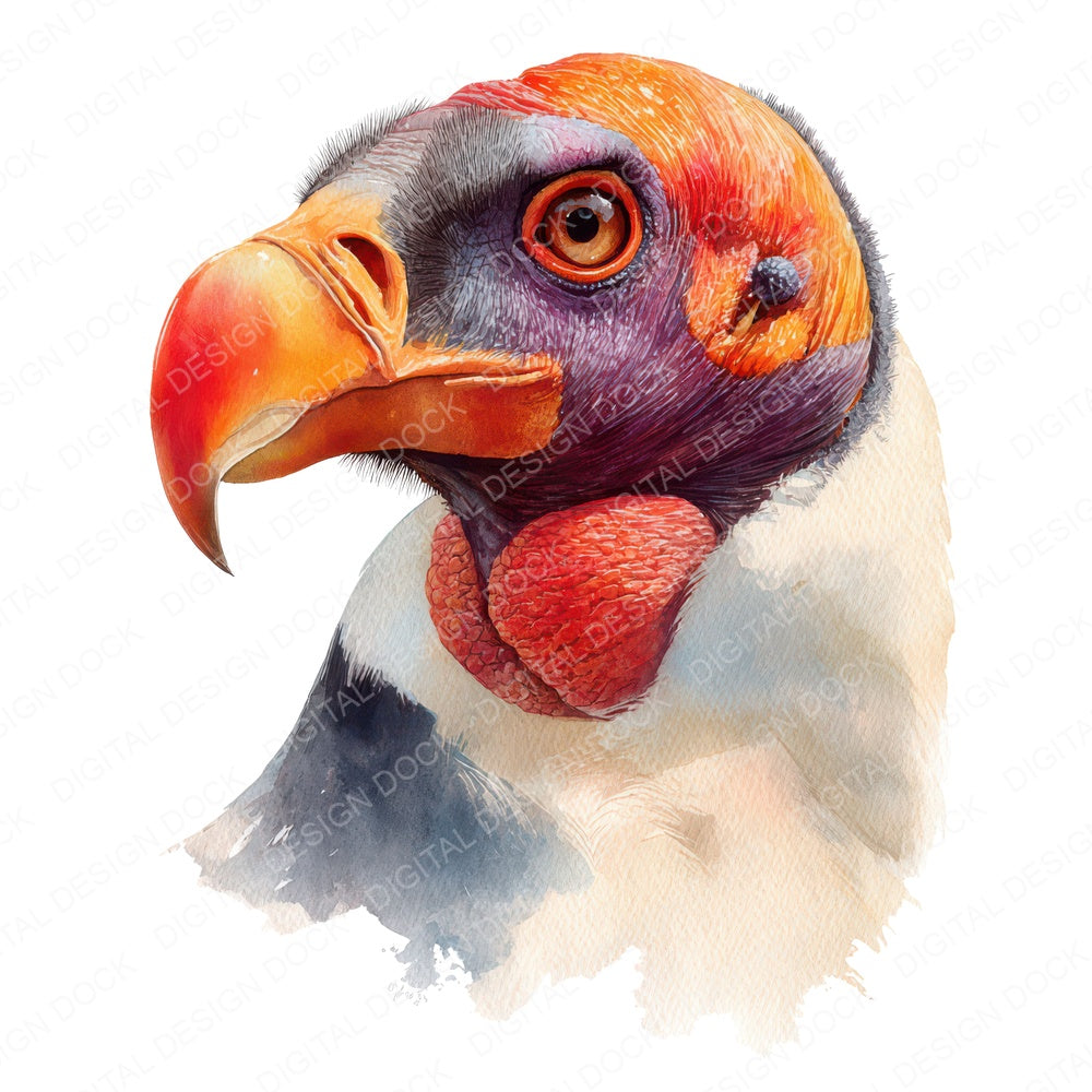 King Vulture Exotic Bird Portrait fussy cut sheet in A4 format showing all 12 designs on one printable page