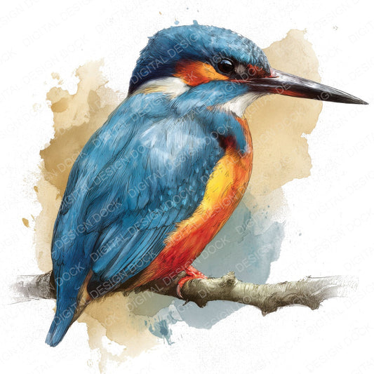 Kingfisher Bird Illustration fussy cut sheet in A4 format showing all 12 designs on one printable page