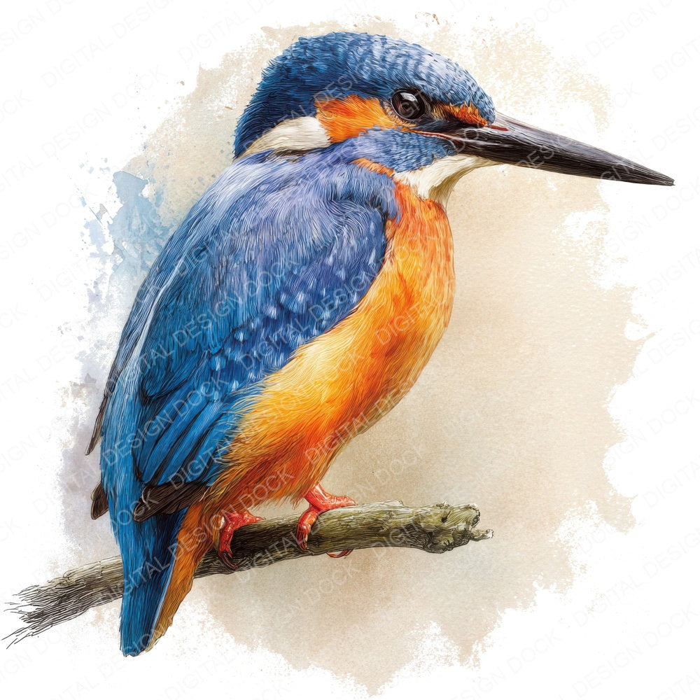Kingfisher Bird Illustration fussy cut sheet in US Letter format showing all 12 designs on one printable page