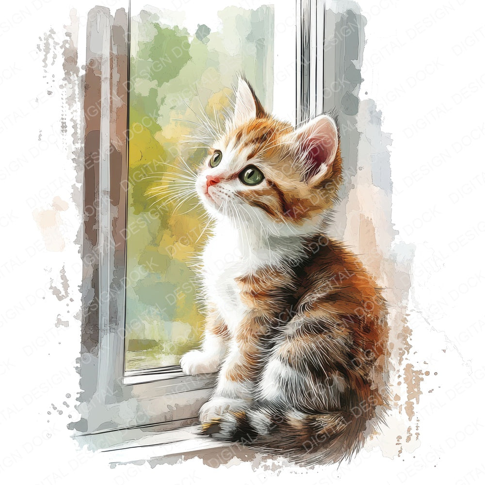 Kitten Sat at WIndow fussy cut sheet in US Letter format showing all 12 designs on one printable page