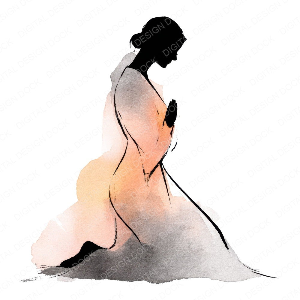 Kneeling Woman Praying fussy cut sheet in A4 format showing all 12 designs on one printable page