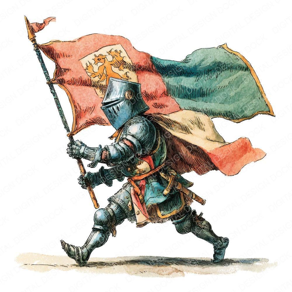 Knight Banner Bearer fussy cut sheet in A4 format showing all 12 designs on one printable page
