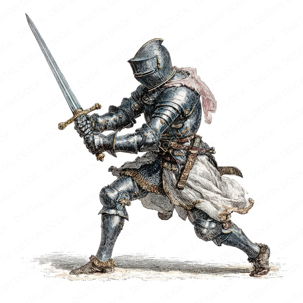 Knight Drawing Sword fussy cut sheet in A4 format showing all 12 designs on one printable page