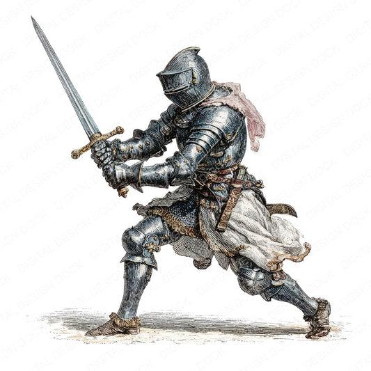 Knight Drawing Sword fussy cut sheet in A4 format showing all 12 designs on one printable page