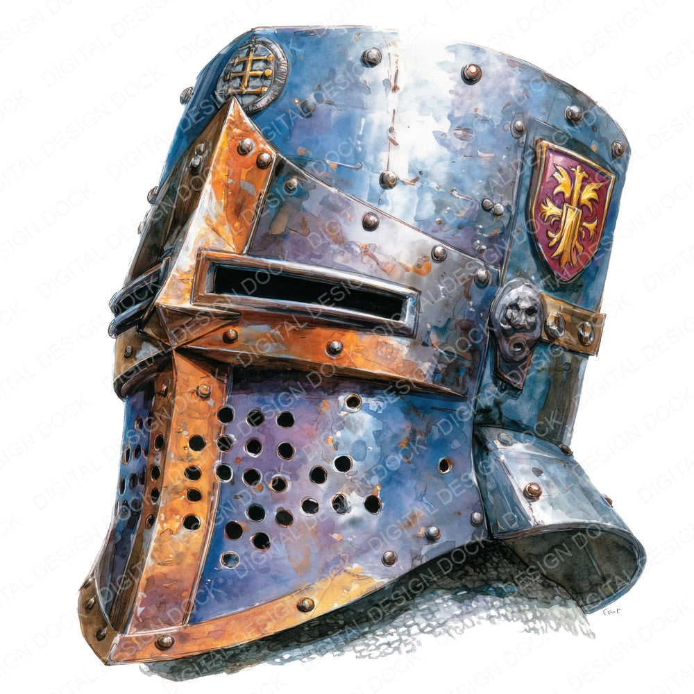 Knight Helmet Portrait fussy cut sheet in A4 format showing all 12 designs on one printable page
