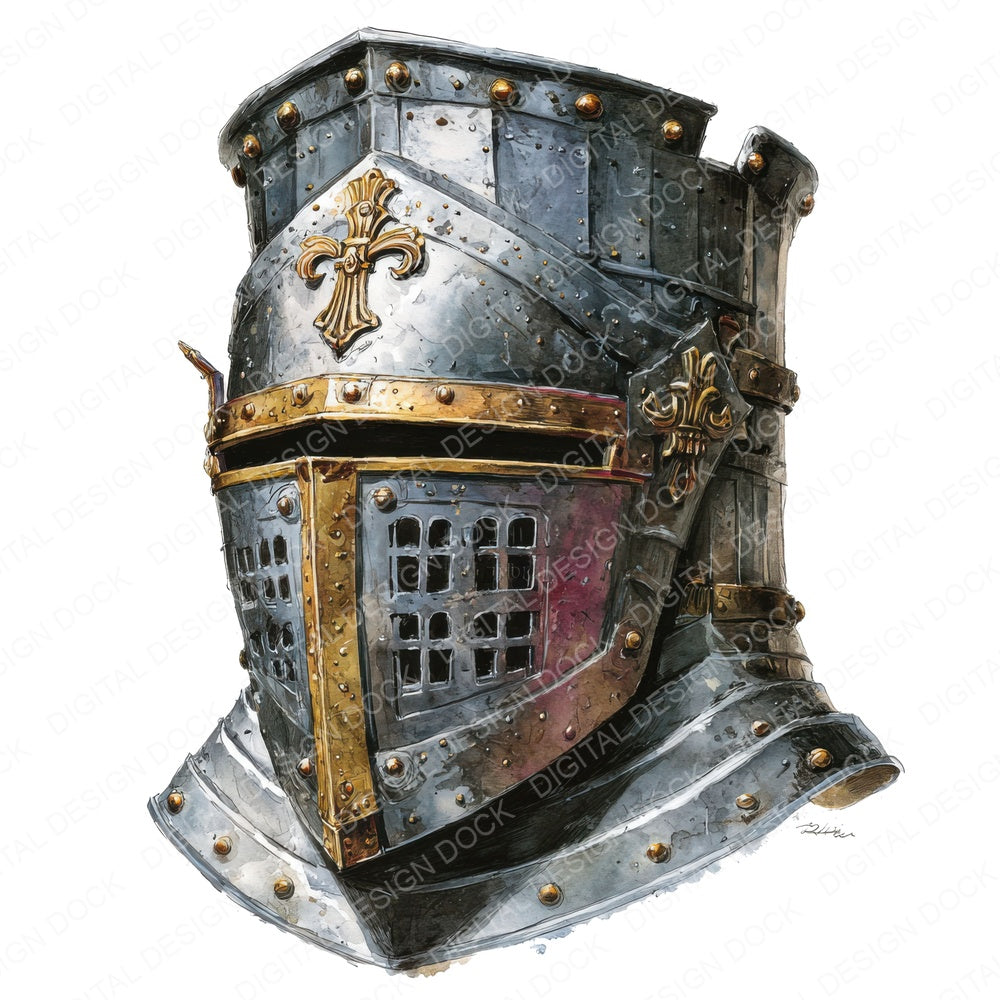 Knight Helmet Portrait fussy cut sheet in US Letter format showing all 12 designs on one printable page