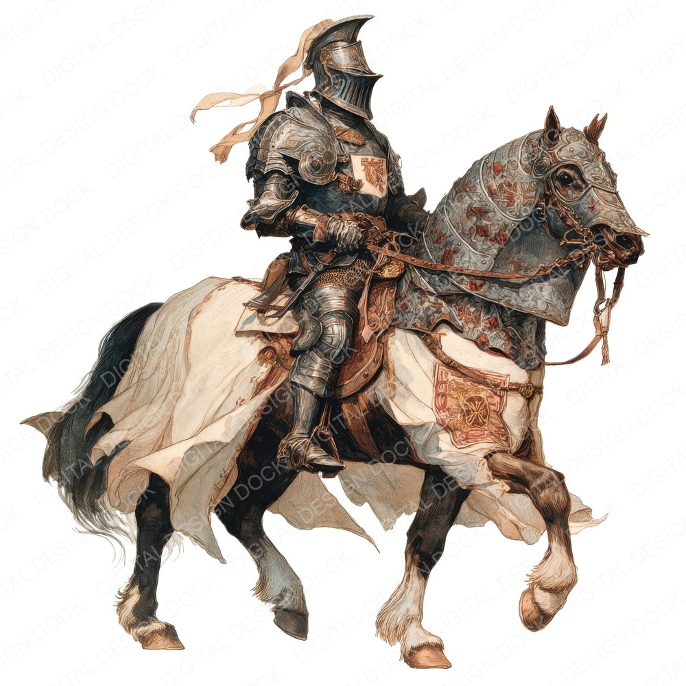 Knight On Horse fussy cut sheet in A4 format showing all 12 designs on one printable page
