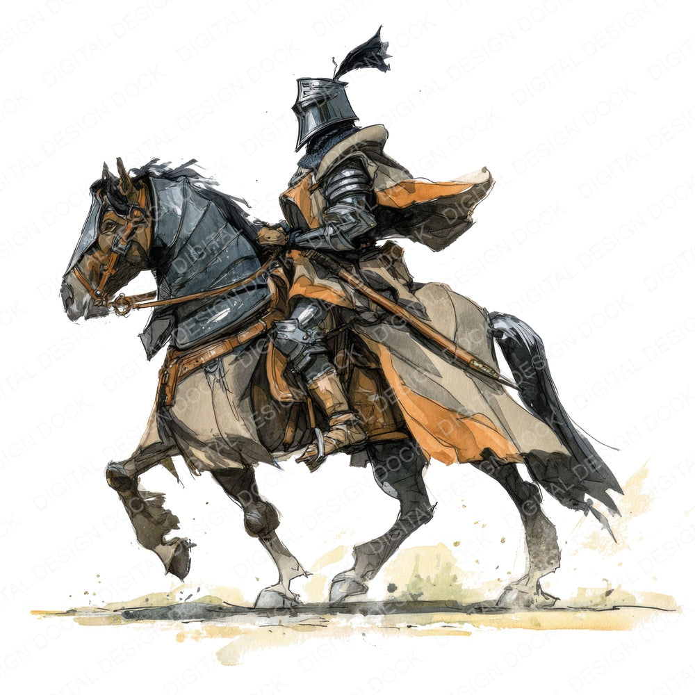 Knight On Horse fussy cut sheet in US Letter format showing all 12 designs on one printable page