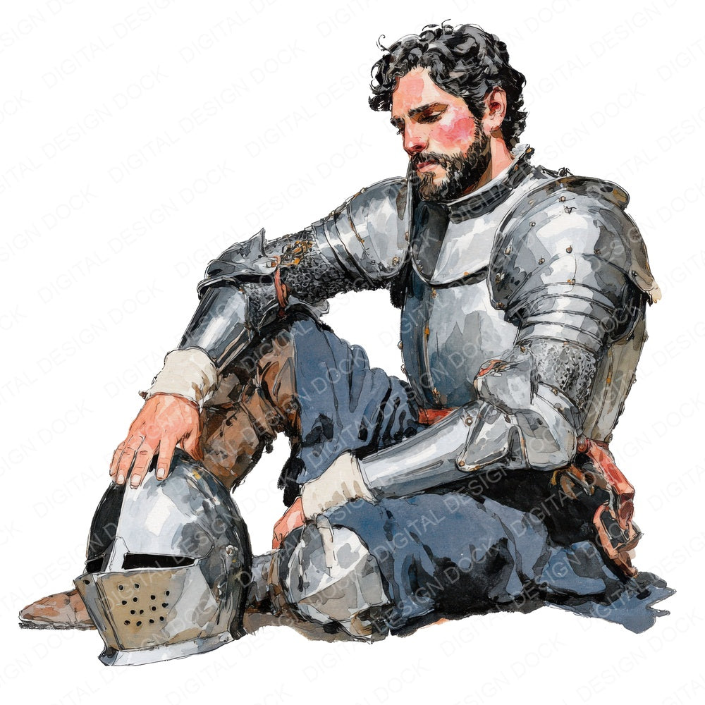 Knight Sitting with Helmet fussy cut sheet in US Letter format showing all 12 designs on one printable page