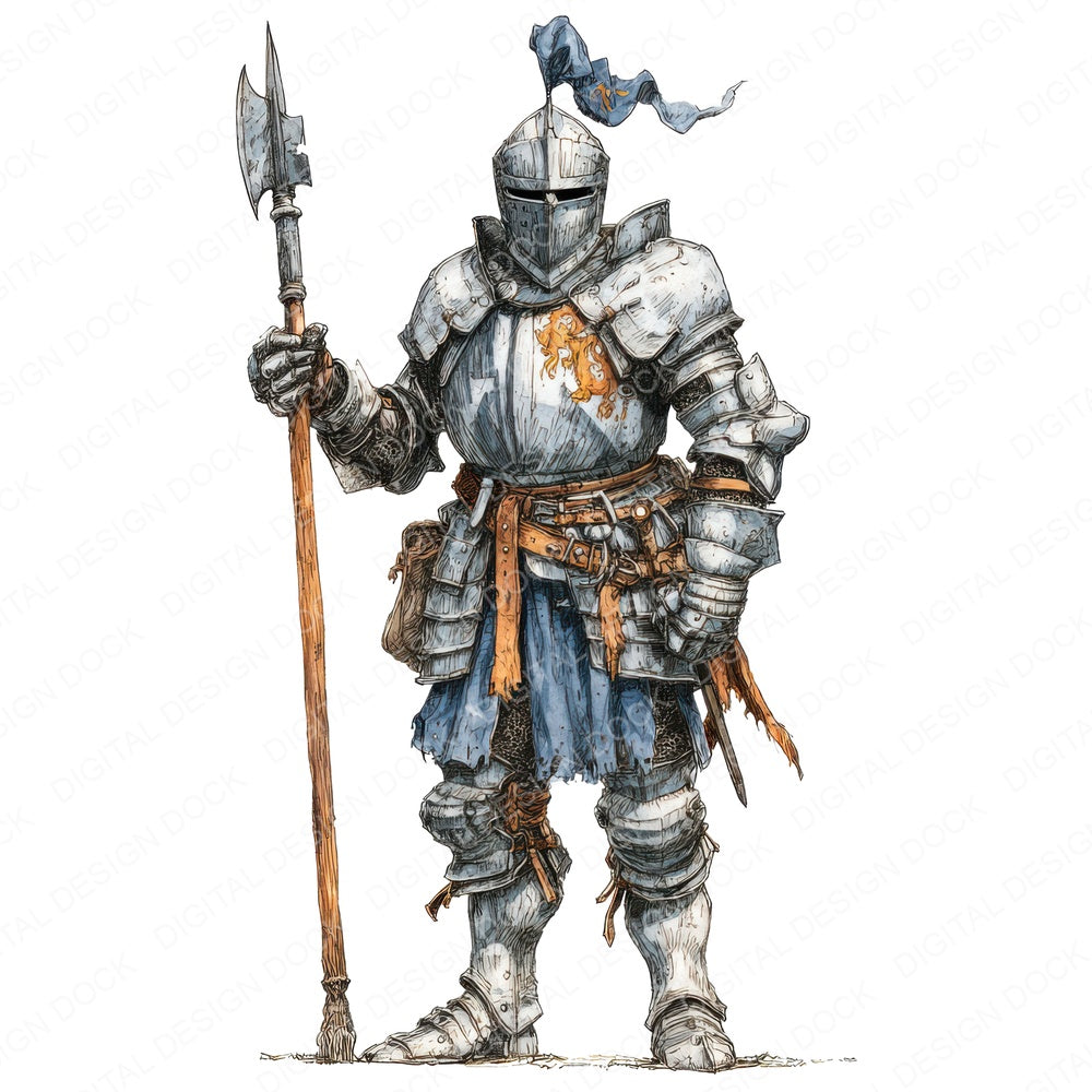 Knight Standing Guard fussy cut sheet in A4 format showing all 12 designs on one printable page