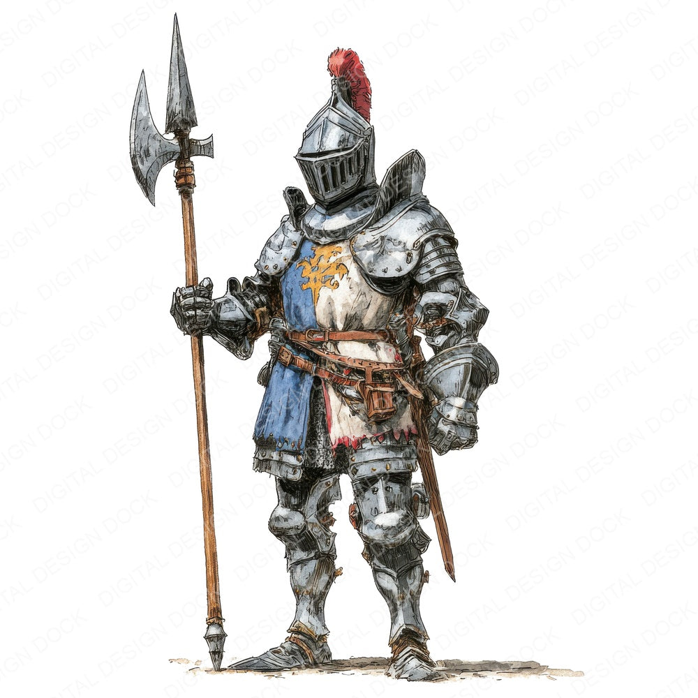 Knight Standing Guard fussy cut sheet in US Letter format showing all 12 designs on one printable page