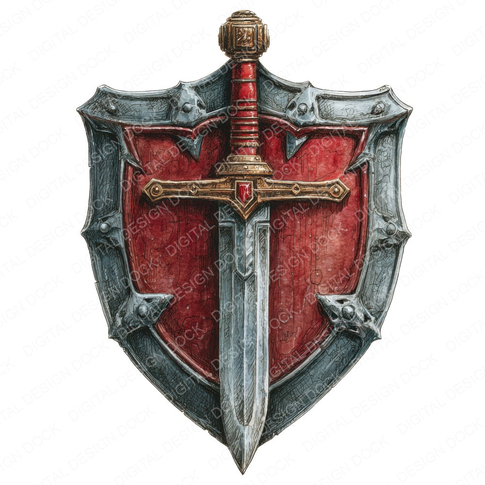 Knight Sword Shield fussy cut sheet in A4 format showing all 12 designs on one printable page