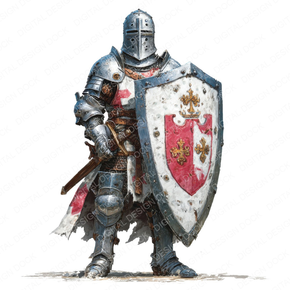 Knight With Shield fussy cut sheet in US Letter format showing all 12 designs on one printable page