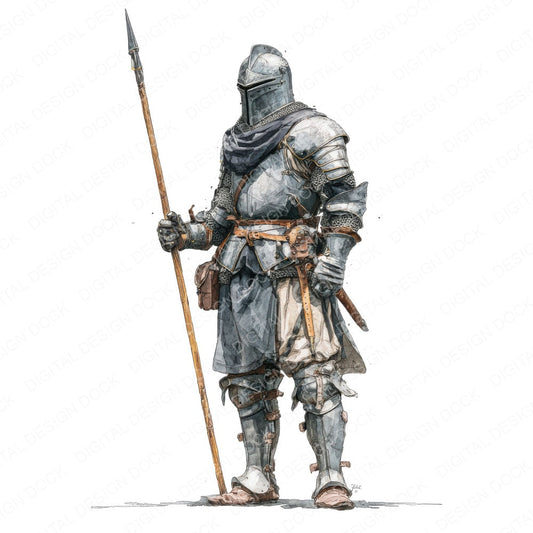 Knight With Spear fussy cut sheet in A4 format showing all 12 designs on one printable page